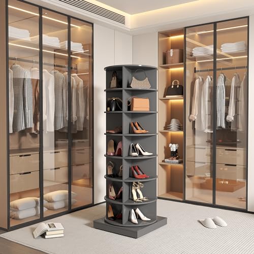 Rotating Shoe Rack Tower,7-Tire Rotating Shoe Rack Tower 360°,Spinning Shoe Rack Organizer Fits 28 Pairs of Shoes,Easy Assembly, Space-Saving Revolving Shoe Cabinet for Entryway,White