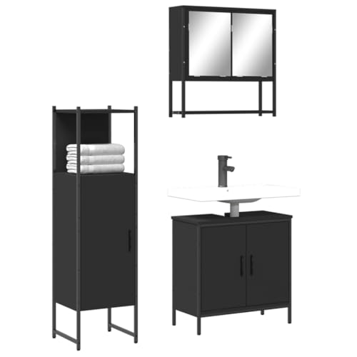 3 Piece Bathroom Furniture Set Black Engineered Wood,Versatile Bathroom Furniture Set: Enhance Storage and Style Bathroom Furniture, Bathroom Sets