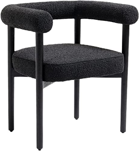 Meridian Furniture Hyatt Collection Mid-Century Modern Dining Chair, Solid Wood Finish, Rich Boucle Fabric, 26.5