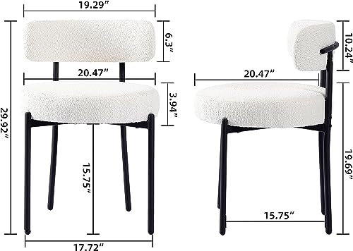 ALEAVIC Modern Dining Chairs Set of 2, Mid Century Curved Backrest Round Upholstered Kitchen Room Chairs, Comfortable Boucle Dining Chairs with Metal Legs, Orange