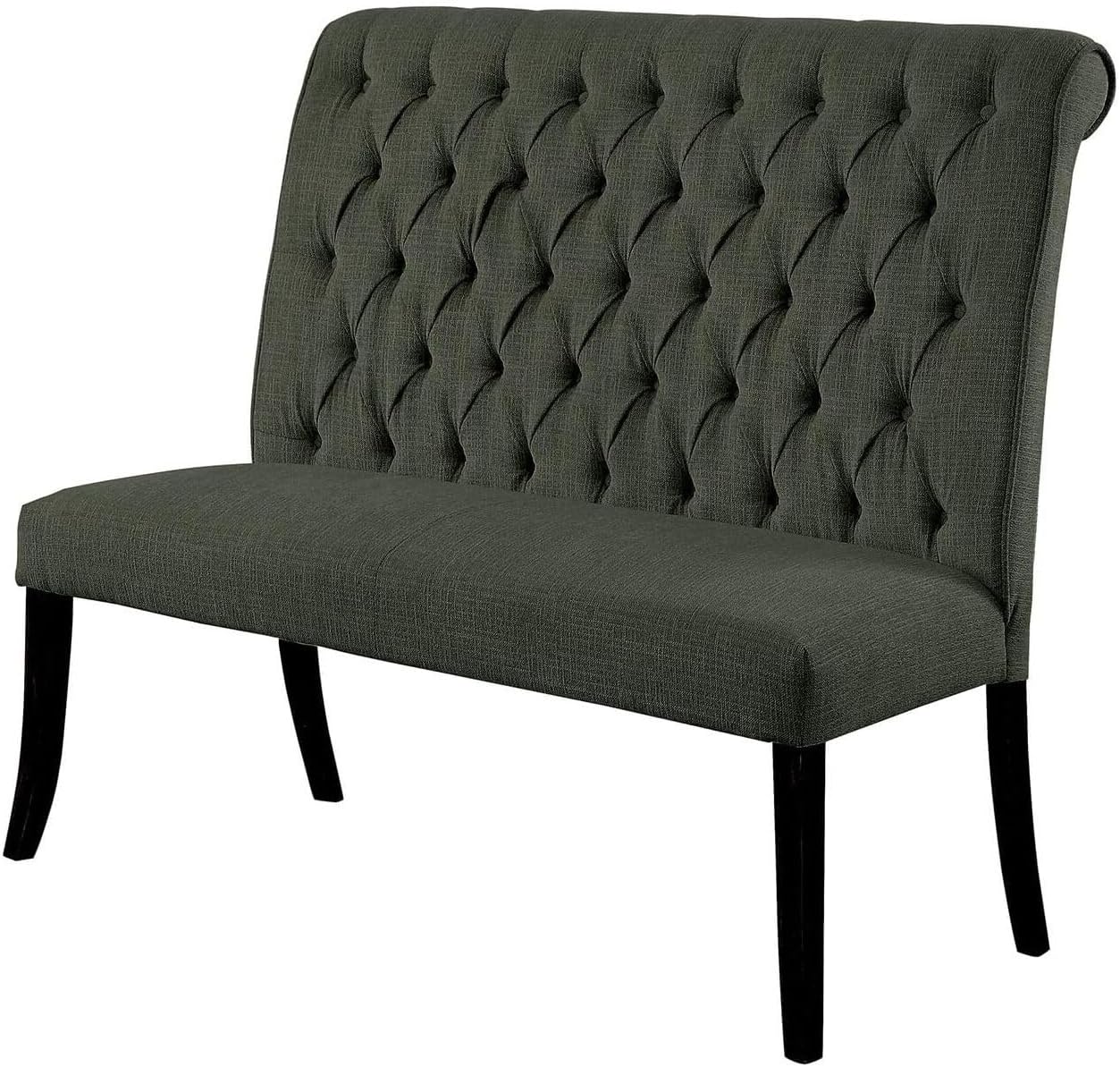 Antique Accent Modern Chair Tufted Fabric Upholstered Wooden Love Seat Bench Living Room Chairs, Gray and Black, 28