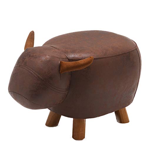 Footstool Animal Ottoman Footstools and Pouffes,Low Pouffe Sofa Stool with Wooden Leg/Leatherette for Kids and Adult,A,Cow