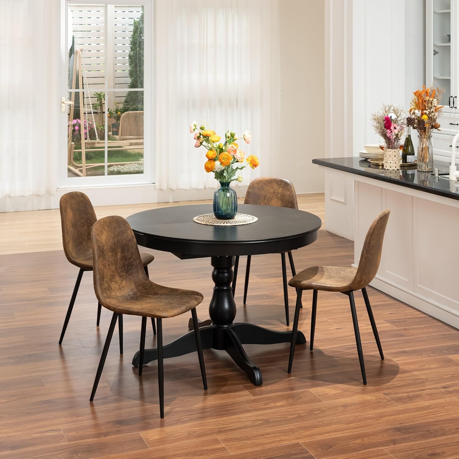 Bed Bath & Beyond HomyLin Dining Chairs Set of 4 Suede Side Accent Chairs with Black Metal Legs