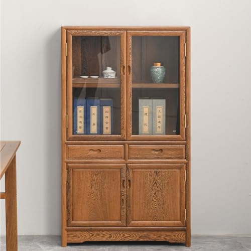 Chinese Storage Display Cabinet Wooden Kitchen Sideboard Glass Door Bookcase Restaurant Decorative Cabinet