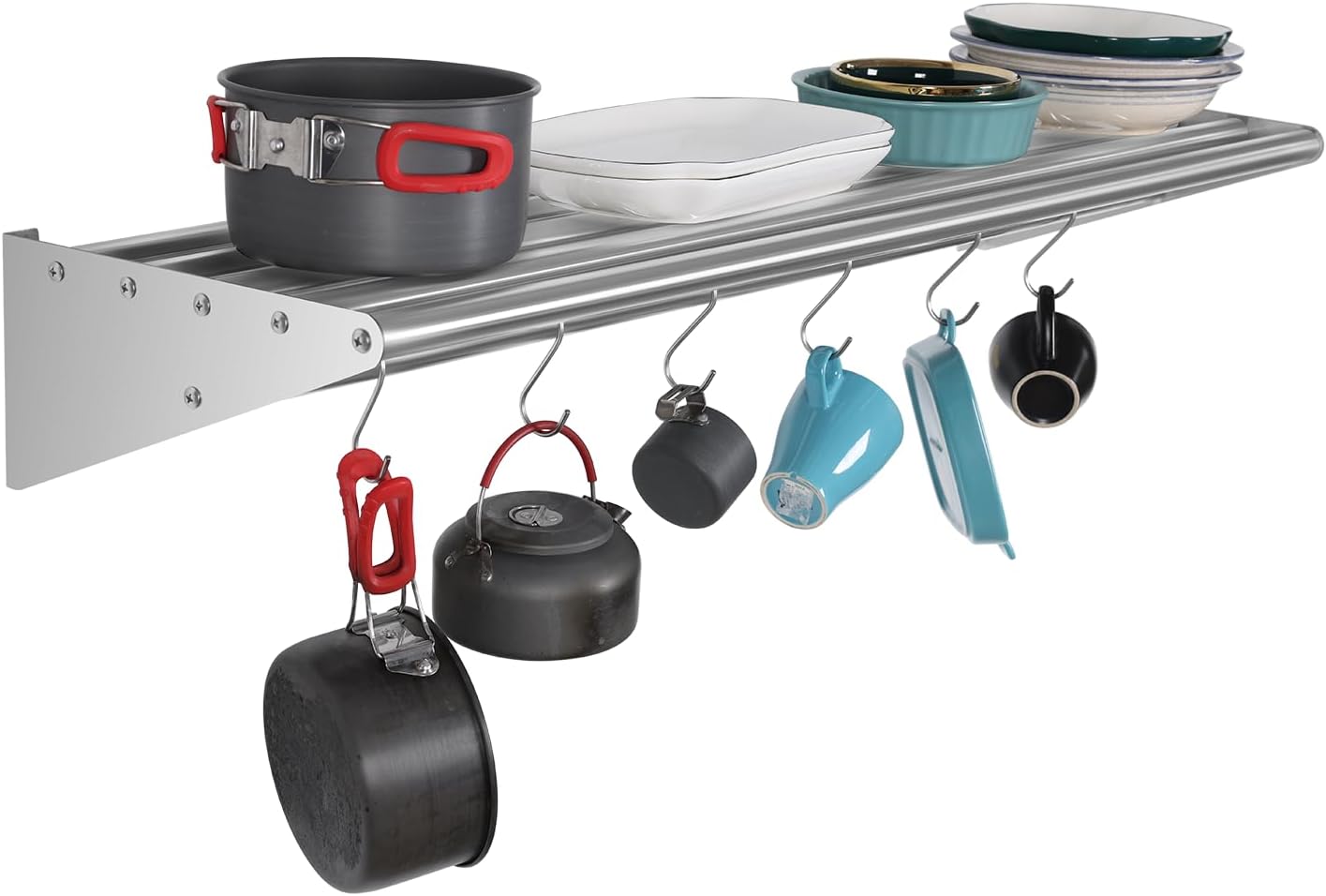 HALLY Stainless Steel Shelf Pot Rack with 6 S Hooks 12