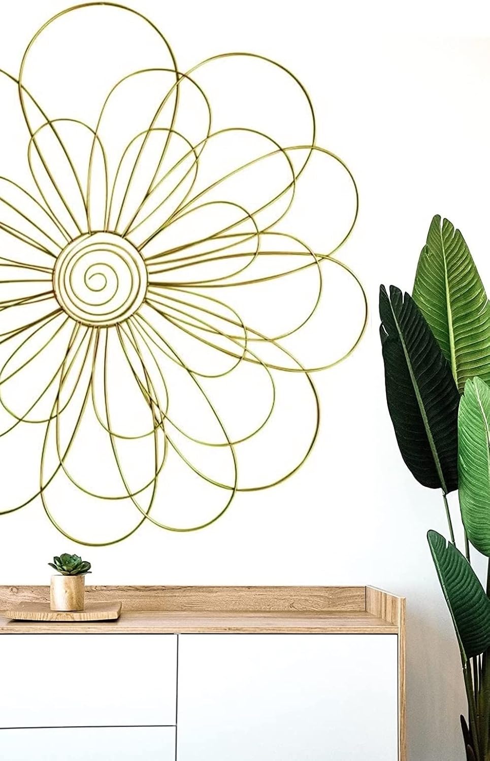 Bellaa Metal Wall Art Modern Abstract Contemporary 3D Geometric Sculpture Flower Interior Designers Living Room Scroll Outdoor Garden Patio Backyard Boho Farmhouse Home Decor Golden 29 inch