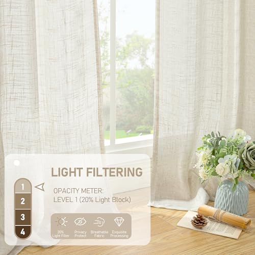 LAMIT Living Room Linen Curtains 90 Inch for Bedroom, Back Tab and Rod Pocket Linen Textured Sheer Curtains Light Filtering Burlap Curtains for Farmhouse, 2 Panels, 52 x 90 Inch, Greyish Blue