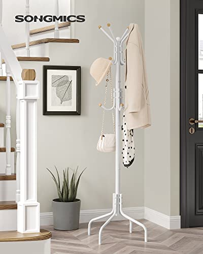 SONGMICS Coat Rack Freestanding, Metal Coat Rack Stand with 12 Hooks and 3 Legs, Coat Tree, Classic Black URCR018B01