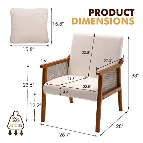ELUCHANG Mid-Century Modern Accent Chair Upholstered Premium Linen Fabric Armchair with Wooden Frame Legs,Comfy Living Room Chairs Lounge Chair for Bedroom (Yellow, 2 PCS)