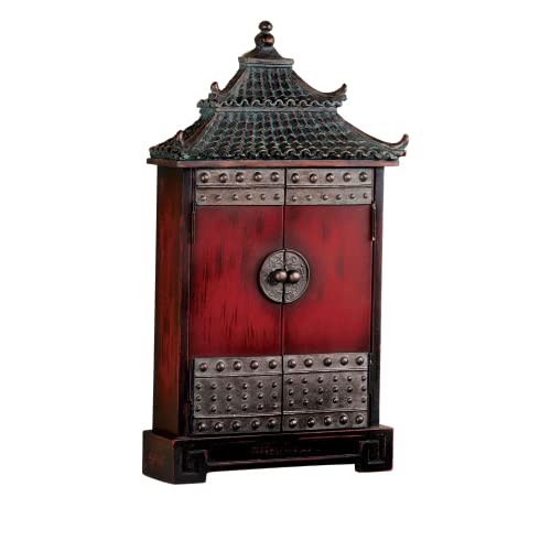 Touch of Class Oriental Pagoda Key Wall Cabinet Bronze - Oriental Furnishings Asian Accent - Accommodates Multiple Sets - Six Hooks Inside - Magnet Latched Double Door