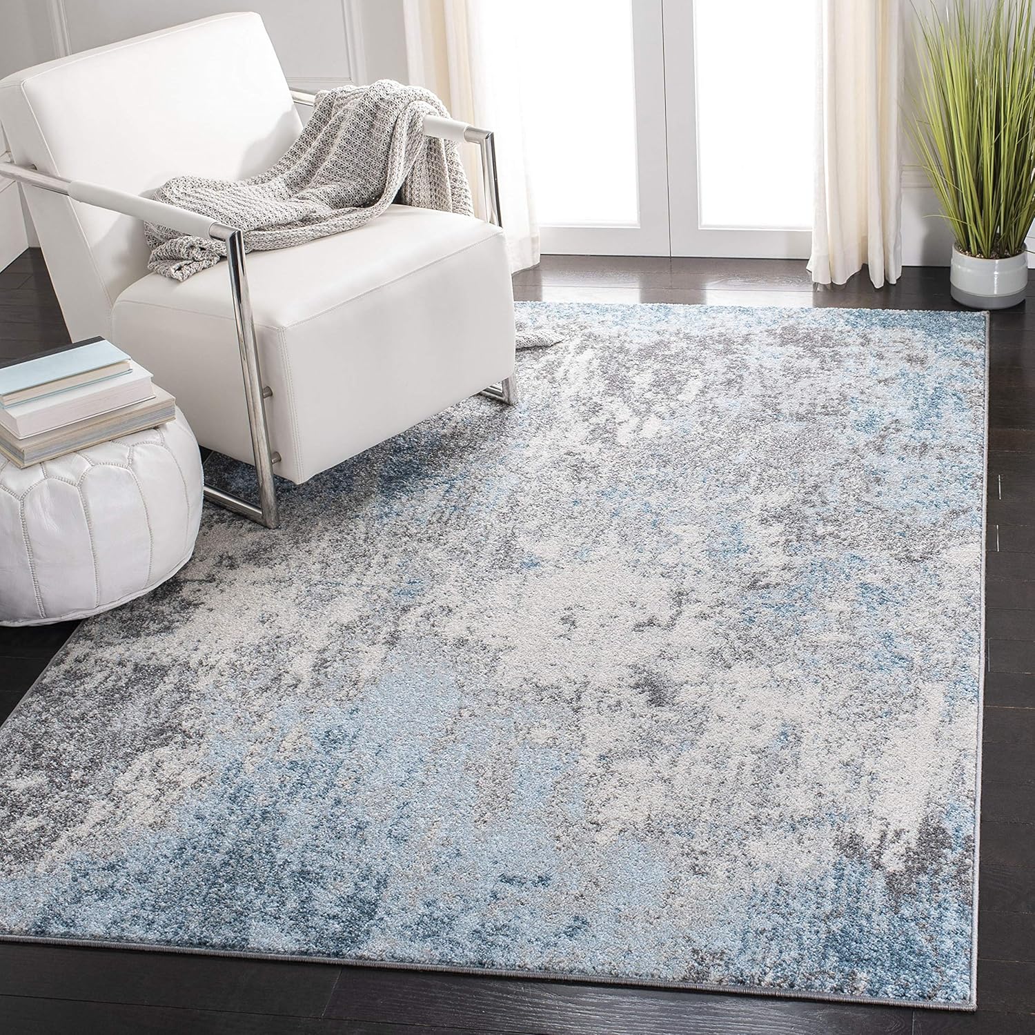 SAFAVIEH Tulum Collection Area Rug - 9' x 12', Grey & Blue, Modern Abstract Design, Non-Shedding & Easy Care, Ideal for High Traffic Areas in Living Room, Bedroom (TUL207F)