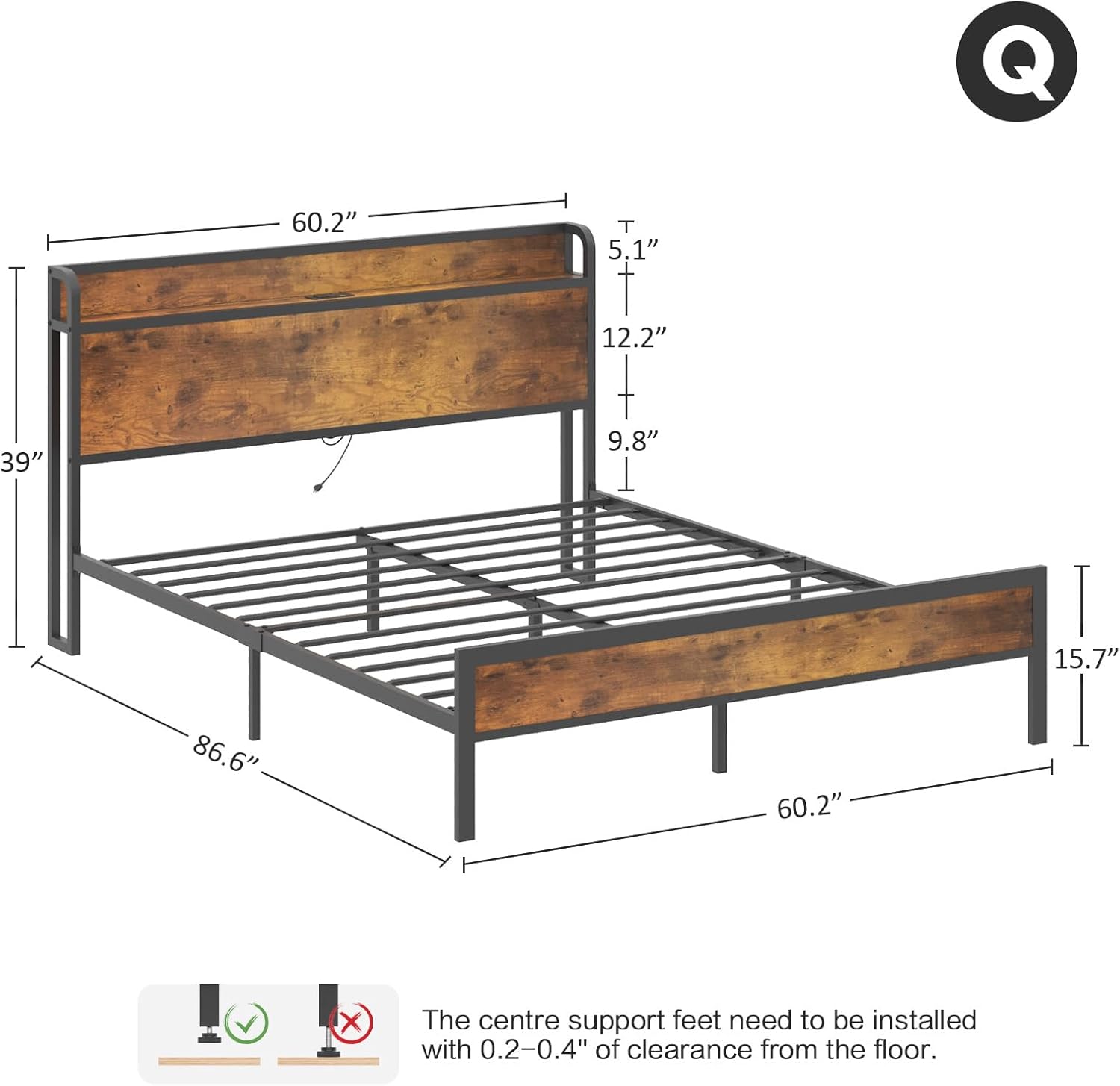 Adwin Bundled Products of Wooden Headboard Queen Bed Frame and Fabric Headboard Queen Bed Frame
