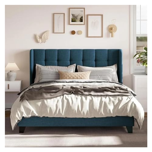 Fabric Upholstered Square Stitched Headboard and Wooden Slats Beds and Furniture Compatible with Home Mattress Basics Wingback Bed Set Frame,Twin Bed Frame