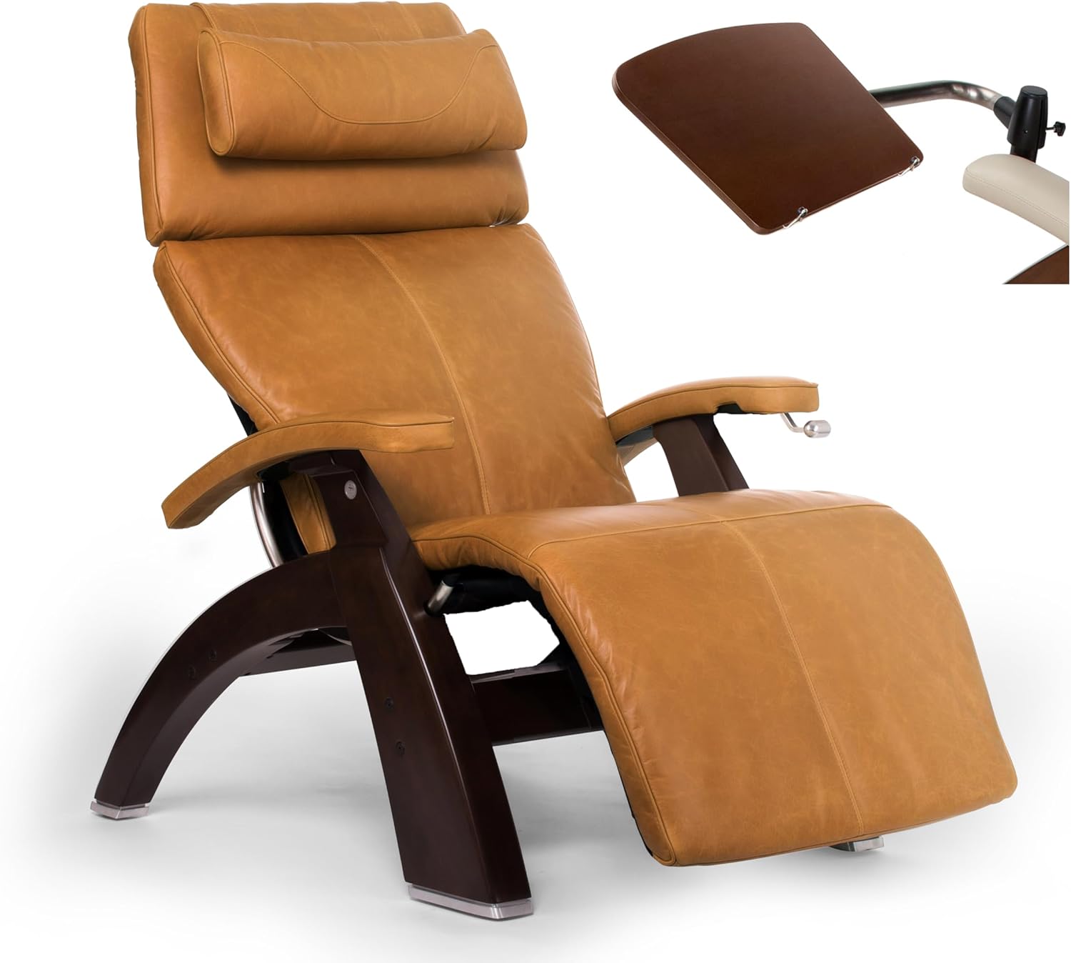 Human Touch PC-420 Manual Zero Gravity Perfect Chair Recliner Performance Memory Foam Package Dark Walnut + Laptop Desk - Sycamore Premium Leather
