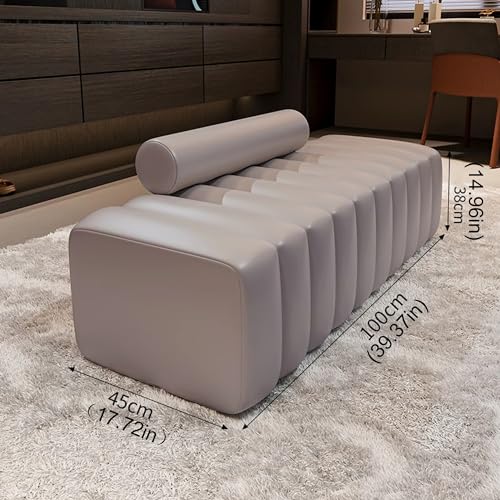 Entryway Ottoman Bench Bedroom End of Bed Bench for Front Door Entrance Living Room Balcony Hallway Closet Foyer(Off-White (PU),80cm/31.49in)