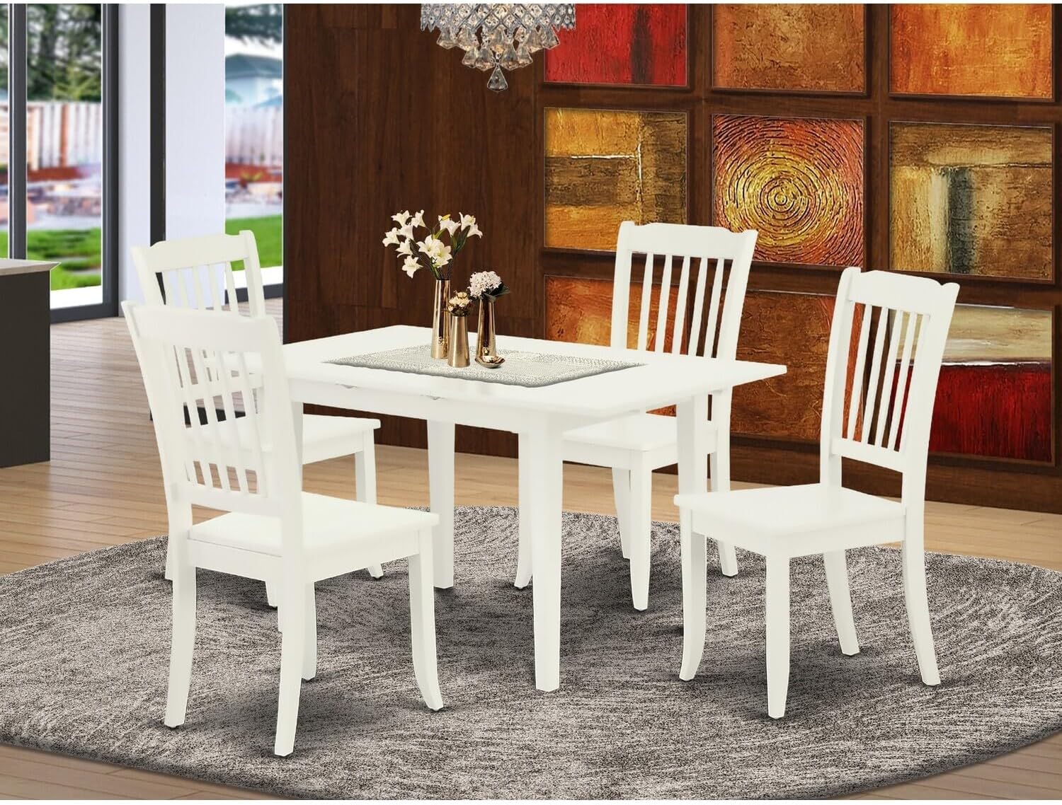 City Chic 5-Piece Rectangular Dining Table Set Wood Dining Chairs with Slatted Back and A Wooden Seat and Small Butterfly Leaf Dining Table with Rectangular Top and 4 Legs
