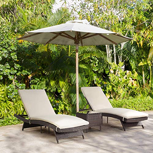 Pamapic Patio Chaise Lounge Set 3 Pieces，Patio Lounge Chair with Backrest and Cushion & Suncast 33 Gal Hideaway Can Resin Outdoor Trash with Lid, 33-Gal, Brown
