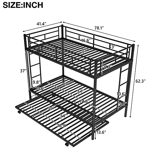 HABITRIO Metal Bunk Bed Frame with Futon/seated Position, Twin over Full Bunk Bed with Two Built-in Ladder, Space-Saving, No Box Spring Needed for Bedroom/Dormitory, Black