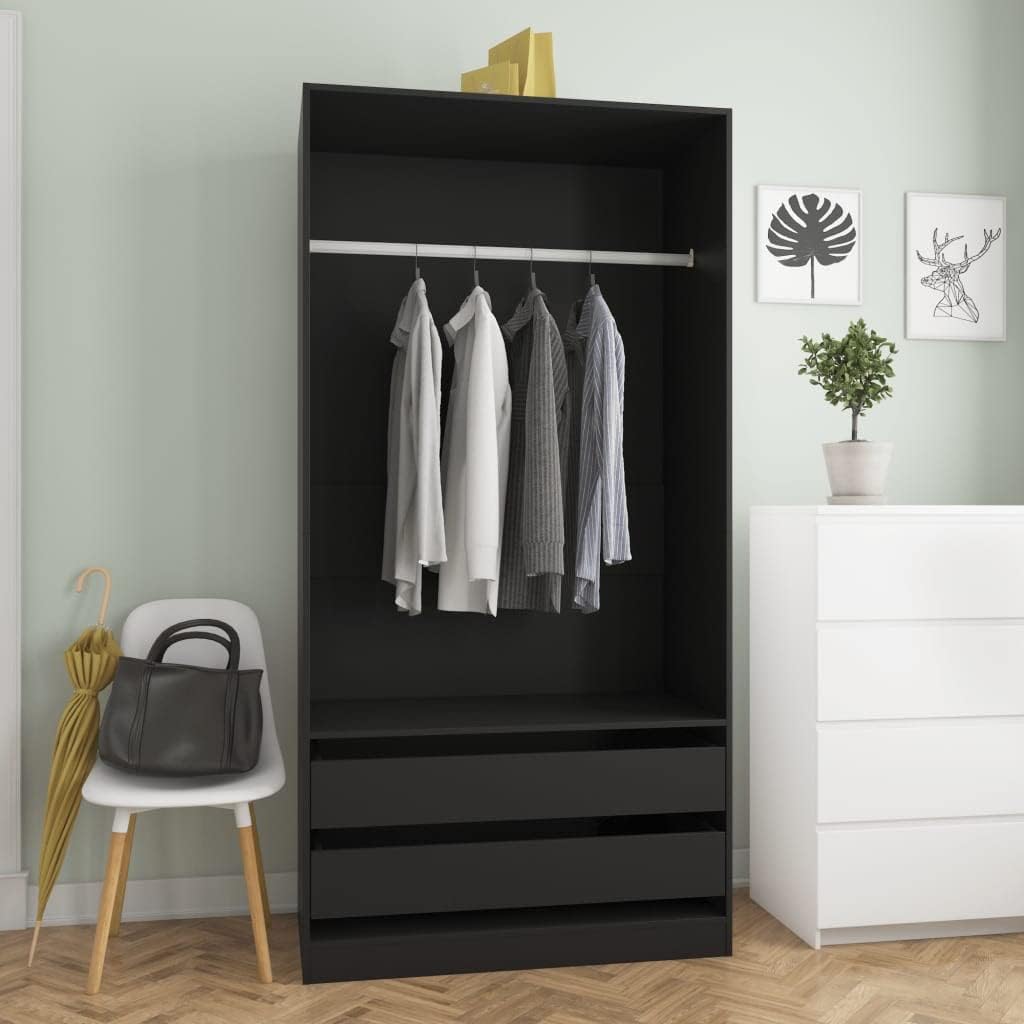 Cabinets & Storage,Cupboards & Wardrobes,Wardrobe Black 100x50x200 cm Engineered Wood