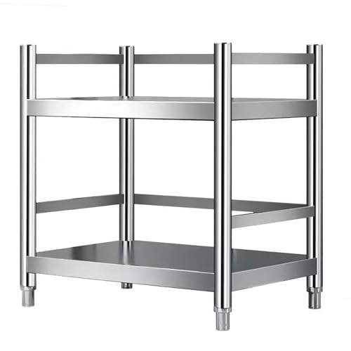 Commercial Kitchen Work Table,Stainless Steel Table,Stainless Steel Prep Table,with Undershelf and Adjustable Feet,Double-Layer Storage, with guardrail,for Commercial and Home.