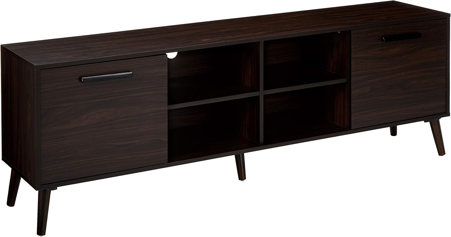 Christopher Knight Home Dontae Mid-Century Modern Faux Wood Overlay TV Stand, Dark Walnut