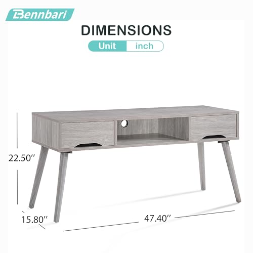 TV Stand, Modern TV Console for 45 50 55 59 inch TV, Entertainment Center with Open Shelves, Television Stand with 2 Storage Drawers for Bedroom (Grey)
