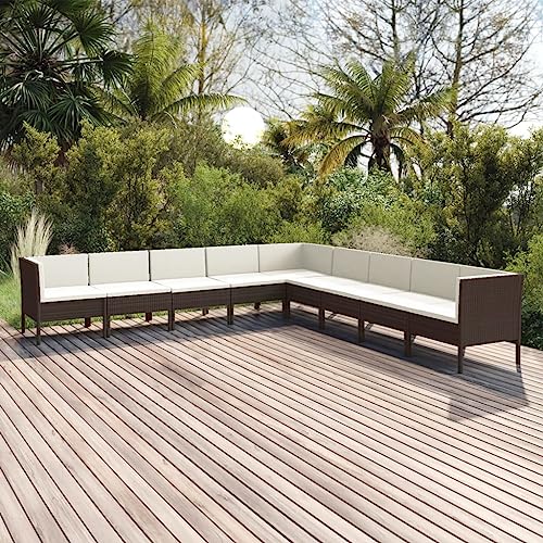 9 Piece Patio Lounge Set with Cushions Poly Rattan Brown,Versatile Patio Lounge Set: Relaxation and Comfort for Your Outdoor, Patio Furniture Sets, Outdoor Furniture Sets