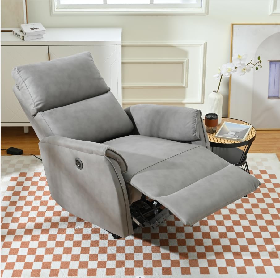 Electric Power Recliner Chair, Small Recliner Chairs with USB Port, Home Theater Electric Recliners, Thick Back Cushion, Ergonomic Narrow Recliners for Small Spaces (Orange-07)