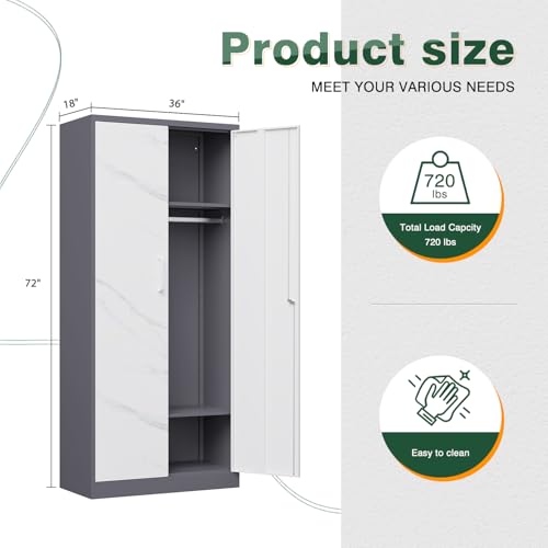 Letaya Metal Wardrobe Cabinets with Lock,Clothing Locker 72