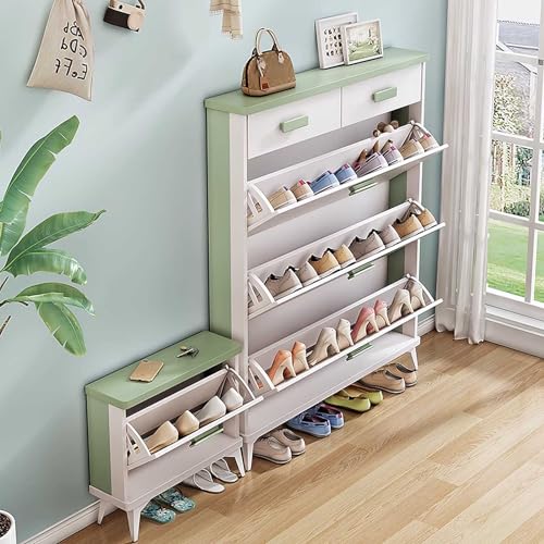 Shoe Storage Shoe Cabinet for Entryway Slim Hidden Shoe Cabinet with Small Shoe Bench Shoe Storage Organiser with Flip Drawers for Hallway