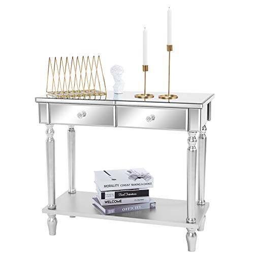 Mirrored Console Table Mirrored Vanity Table with 3 Drawers Silver Console Table for Entryway/Hallway Modern Sofa Table Bedroom Desk Sofa Tables for Living Room (Silver4)