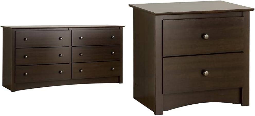 Sonoma 6 Drawer Double Dresser for Bedroom, Espresso & Sonoma 2-Drawer Nightstand, Espresso
