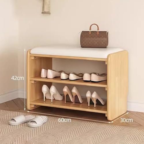 Shoe Storage Bench with Seat, Hallway Storage Unit Narrow Shoe Rack Wood Cabinet for Entryway Hallway Living Room Bathroom