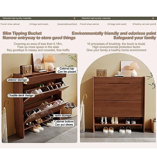 Wooden Storage Organiser Cupboard With Drawer Free Standing Entryway Shoes Rack Modern Shoe Storage Cabinet For Entryway Hallway Slim Hidden Tipping Bucket Shoe Cabinet, Detachable Baffle ( Color : Lo