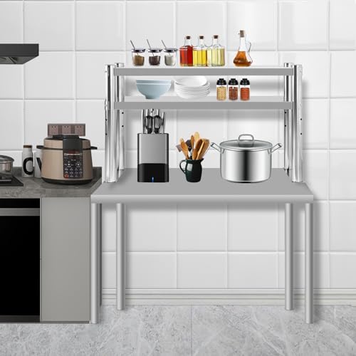 Stainless Steel Double Overshelf, Commercial Double Overshelf 2 Tier for Prep & Work Table in Kitchen, Restaurant & Home,12