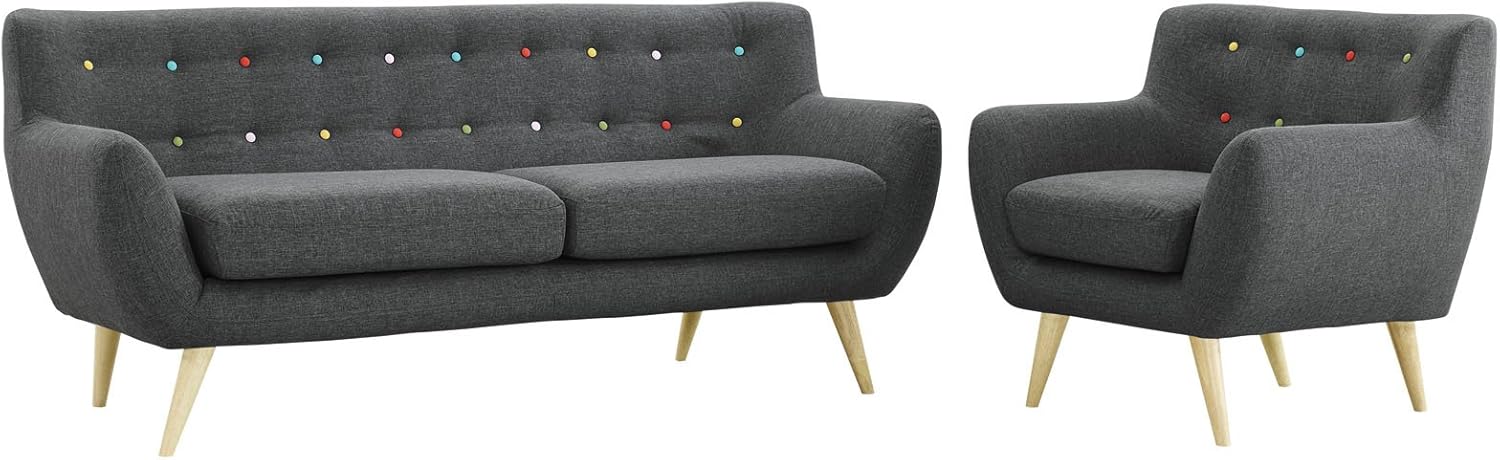 Modern Contemporary Two PCS Living Room Set, Grey, Fabric, Plywood