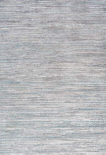 JONATHAN Y SOR200B-5 Loom Modern Strie' Indoor Area-Rug Solid Striped Casual Transitional Easy-Cleaning Bedroom Kitchen Living Room Non Shedding, 5 ft x 8 ft, Gray/Turquoise