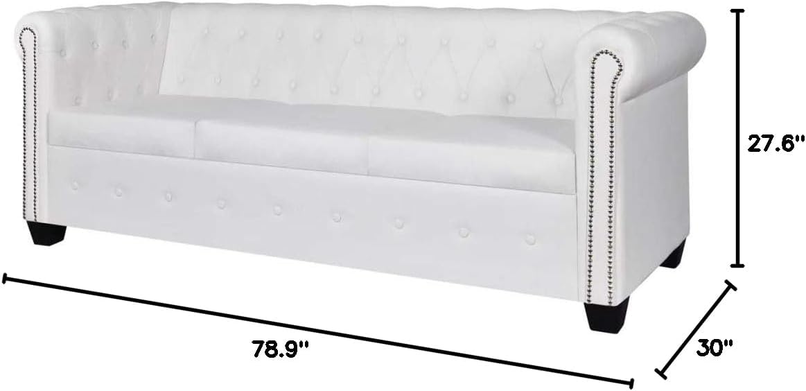 Tidyard 3-Seater Chesterfield Sofa Artificial Leather Upholstery Sofa Couch with Curved Armrest Wooden Frame for Living Room, Home, Office Furniture 78.9 x 30 x 27.6 Inches (W x D x H)