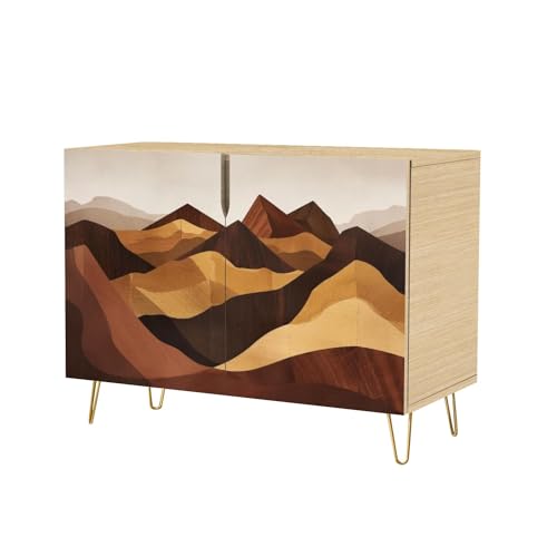 Boho Sideboard Buffet Kitchen Storage Cabinet with 2 Doors Rustic Ski Lodge Scenery Reclaimed Timber Cupboard Console Table Bar Cabinet for Dining Room Hallway 36