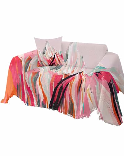 Abstract Red Cover Couch Covers for 3-4 Cushion Couch Throw Couch Cover with Tassel Soft Slipcover Modern Oil Painting Style Colorful Snowy Mountains Couch Furniture Protector for Dog Pet 71