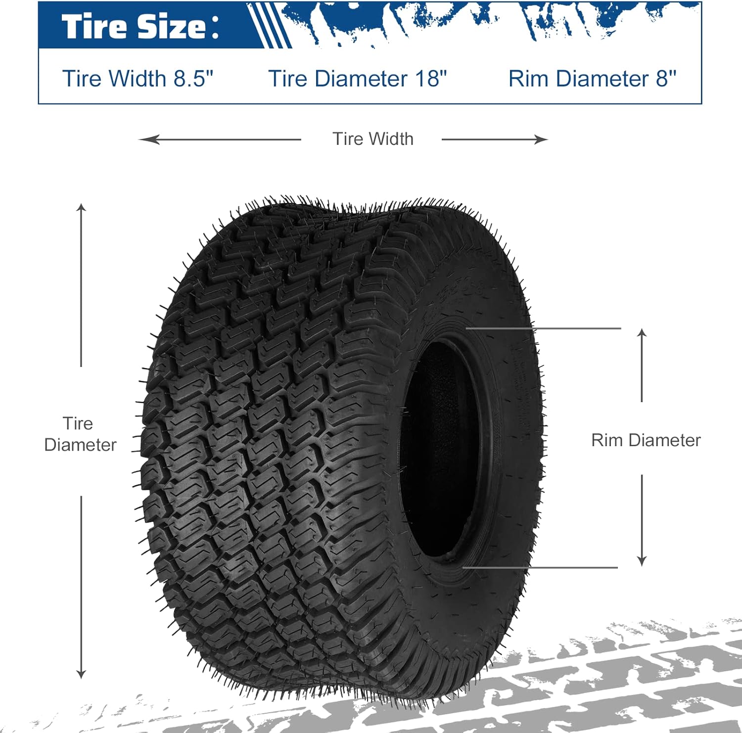2PCS 18x8.50-8 Pneumatic 4pr Tubeless Tires for Lawn Mower, Garden Tractor, 4 Ply Tubeless Tire P332, Max Load- 815lbs, Natural Rubber