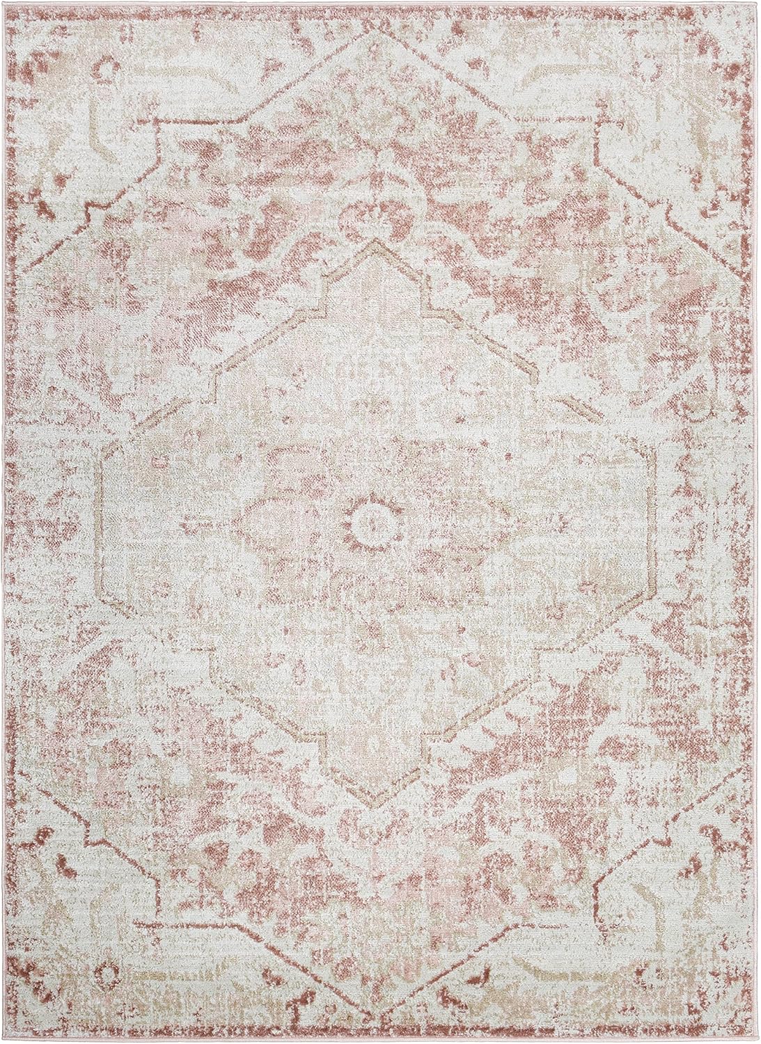 Mark&Day Area Rugs, 8x10 Baflo Traditional Blush Area Rug, Pink White Beige Carpet for Living Room, Bedroom or Kitchen (7'9
