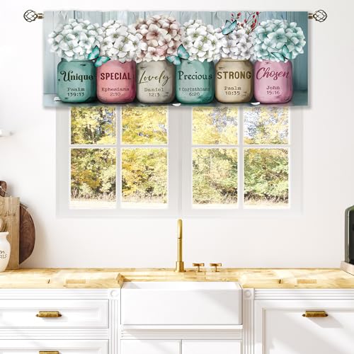 Farmhouse Floral Curtains, Rustic Vintage Flower Country Window Curtains 42x63 Inch for Bedroom Living Room Decor, Daisy Wooden Barn Door Window Drapes Treatment Draperies Fabric Rod Pocket