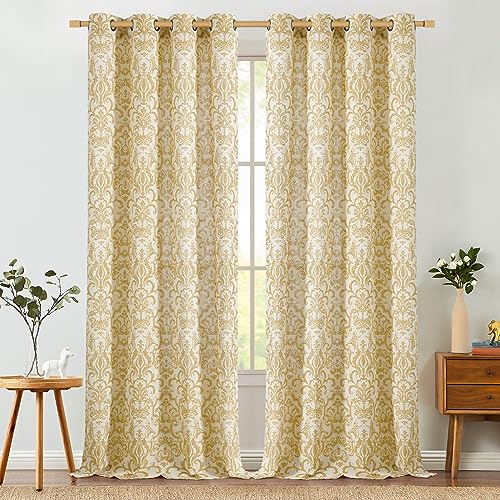 jinchan Linen Curtains for Living Room Sage Green Damask Patterned Curtains 96 Inches Long for Bedroom Light Filtering Vintage Curtains Baroque Style Drapes Grommet Window Treatments 2 Panels Set