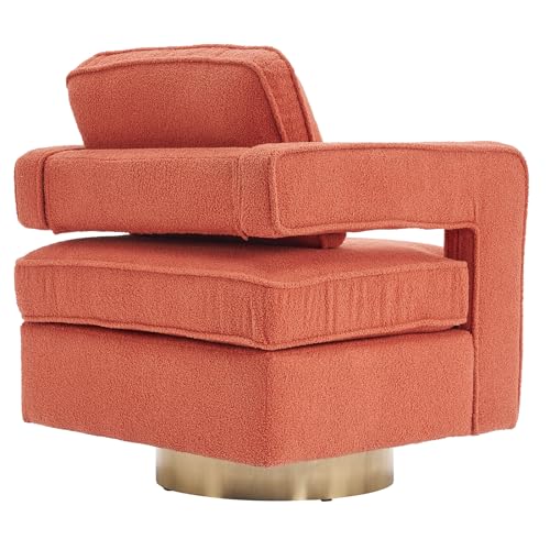 Upholstered Swivel Accent Chair, Modern Swivel Barrel Chair with 360 Degree Swivel Metal Base, Convertible Seat Cushion, Comfy Armchair for Waiting Room Office Orange As Shown
