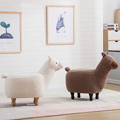 Renovation House Animal Shape Footstools for Kids or Adults Grass mud Horse Divine Beast Padded Cushion Footstool Rest Sofa Chair Short Flannel with Wooden Leg Brown
