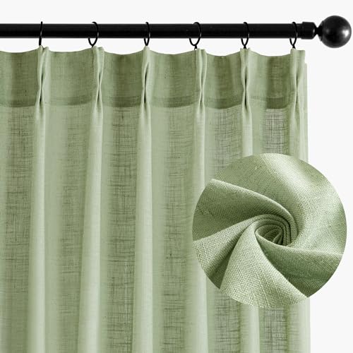 MIULEE Pinch Pleated Natural Linen Curtains 108 Inches Long 2 Panels for Bedroom Living Room, Soft Thick Linen Textured Window Drapes Back Tab Hooks Semi Sheer Light Filtering Neutral Farmhouse Cream