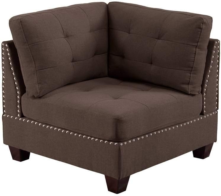 CHARMMA Living Room Furniture Tufted Corner Wedge Black Coffee Linen Like Fabric 1pc Cushion Nail Heads Wedge Sofa Wooden Legs