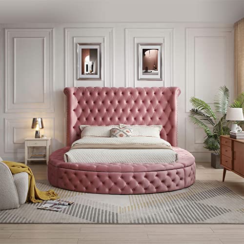 Better Home Products Elizabeth Velvet King Bed in Pink Finish (King)