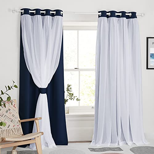 PONY DANCE White Curtains - Curtains 84 inches Long with Sheer Overlay Nursery Panels for Bedroom/Living/Dining Room, 52 W by 84 L, Pure White, 2 Pieces